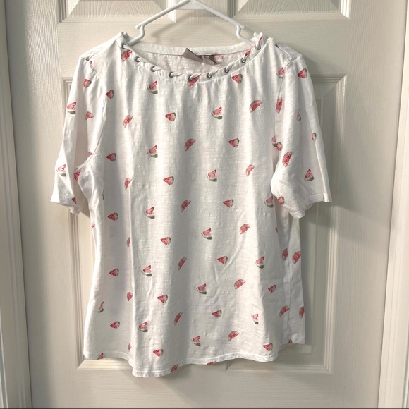 Chicos White 100%Cotten T Shirt with Neck detailing and Watermelon Print - Picture 5 of 7